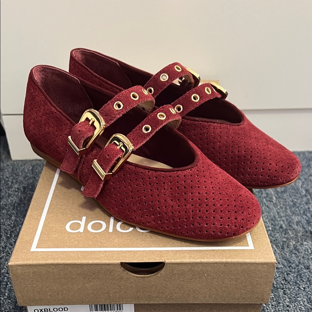 Dolce Vita Red Flats with Gold Buckles